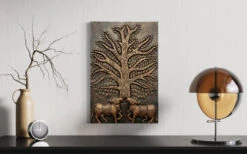 Krishna Cow Pichwai With Tree Of Life 3D Relief Mural Wall Art(Pichwai Cow With Tree Of Life 3d Relief Mural Wall Art Ready To Hang) -Artociti Sale Store krishna cow pichwai with tree of life 3d relief mural wall art 436