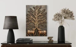 Krishna Cow Pichwai With Tree Of Life 3D Relief Mural Wall Art(Pichwai Cow With Tree Of Life 3d Relief Mural Wall Art Ready To Hang) -Artociti Sale Store krishna cow pichwai with tree of life 3d relief mural wall art bronze 24x16 inches 993