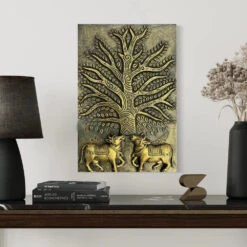 Krishna Cow Pichwai With Tree Of Life 3D Relief Mural Wall Art(Pichwai Cow With Tree Of Life 3d Relief Mural Wall Art Ready To Hang)