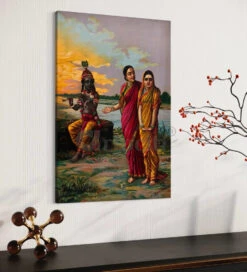 Krishna Declaring Love For Radha By Raja Ravi Varma Famous Canvas Painting(Krishna Declaring His Love For Radha Manini Radha By Raja Ravi Varma Famous Canvas Painting) -Artociti Sale Store krishna declaring love for radha by raja ravi varma famous canvas painting 30x20 inches verma 922