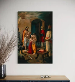 Krishna Freeing His Parents From Prison By Raja Ravi Varma Famous Canvas Painting(Krishna Freeing His Parents Vasudeo And Devki From Prison By Raja Ravi Varma Famous Canvas Painting) -Artociti Sale Store krishna freeing his parents from prison by raja ravi varma famous canvas painting 24x16 inches verma 859