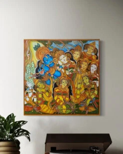 Krishna With Gopikas | Traditional Kerala Mural Canvas Painting(Krishna With Gopikas Traditional Kerala Mural Canvas Painting) 10 Krishna With Gopikas | Traditional Kerala Mural Canvas Painting(Krishna With Gopikas Traditional Kerala Mural Canvas Painting) -Artociti Sale Store krishna with gopikas traditional kerala mural canvas painting 16x16 inch 542