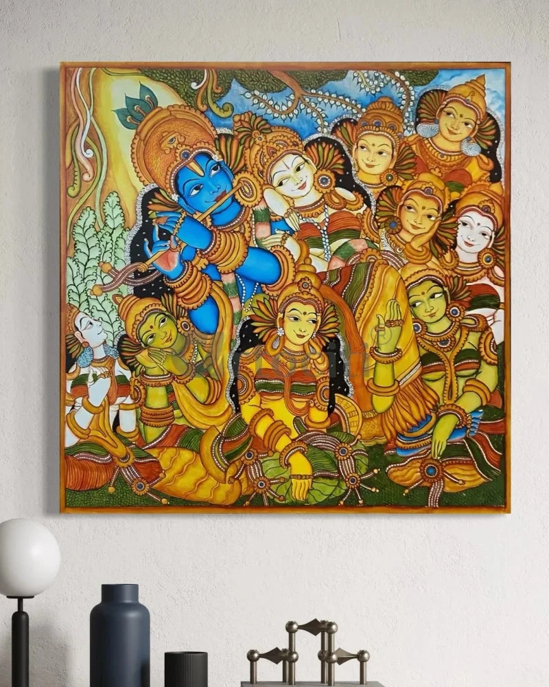 Krishna With Gopikas | Traditional Kerala Mural Canvas Painting(Krishna With Gopikas Traditional Kerala Mural Canvas Painting) 3 Krishna With Gopikas | Traditional Kerala Mural Canvas Painting(Krishna With Gopikas Traditional Kerala Mural Canvas Painting)