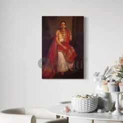 Lady In Red Saree By Raja Ravi Varma Canvas Painting(Lady In Red Saree By Raja Ravi Varma Famous Canvas Painting Feigned Arrogance) -Artociti Sale Store lady in red saree by raja ravi varma canvas painting 18x12 inch 177