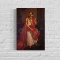 Lady In Red Saree By Raja Ravi Varma Canvas Painting(Lady In Red Saree By Raja Ravi Varma Famous Canvas Painting Feigned Arrogance)
