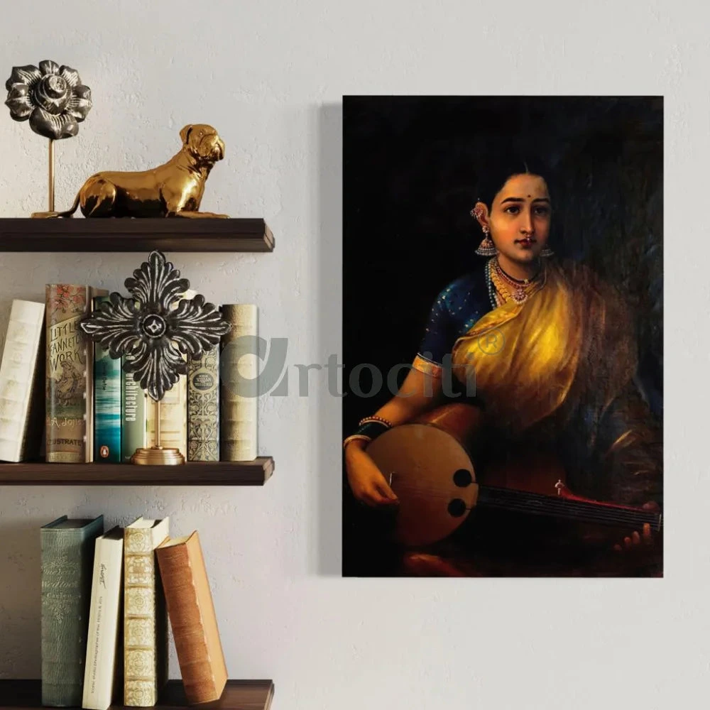 Lady Playing The Swarbat By Raja Ravi Varma Famous Canvas Painting(A Lady Playing The Swarbat By Raja Ravi Varma Famous Canvas Painting) 4 Lady Playing The Swarbat By Raja Ravi Varma Famous Canvas Painting(A Lady Playing The Swarbat By Raja Ravi Varma Famous Canvas Painting) - Image 2