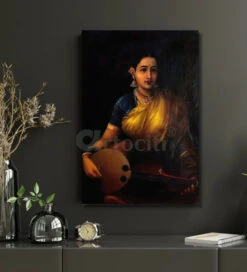 Lady Playing The Swarbat By Raja Ravi Varma Famous Canvas Painting(A Lady Playing The Swarbat By Raja Ravi Varma Famous Canvas Painting)