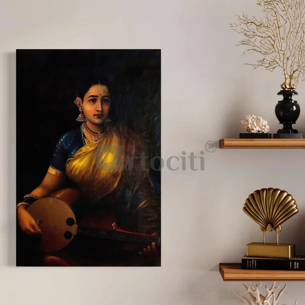 Lady Playing The Swarbat By Raja Ravi Varma Famous Canvas Painting(A Lady Playing The Swarbat By Raja Ravi Varma Famous Canvas Painting) 6 Lady Playing The Swarbat By Raja Ravi Varma Famous Canvas Painting(A Lady Playing The Swarbat By Raja Ravi Varma Famous Canvas Painting) - Image 4