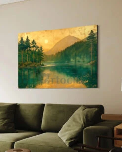 Lakeside Mountain And Sunrise Landscape Modern Abstract Canvas Painting(Lakeside Mountain And Sunrise Landscape Modern Abstract Canvas Painting) -Artociti Sale Store lakeside mountain and sunrise landscape modern abstract canvas painting 349