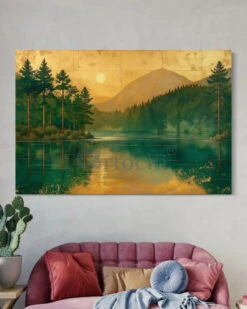 Lakeside Mountain And Sunrise Landscape Modern Abstract Canvas Painting(Lakeside Mountain And Sunrise Landscape Modern Abstract Canvas Painting) -Artociti Sale Store lakeside mountain and sunrise landscape modern abstract canvas painting 704