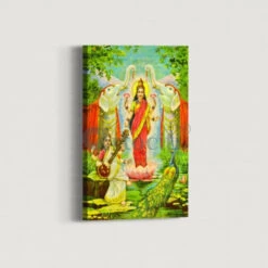 Lakshmi Saraswati By Raja Ravi Varma Famous Canvas Painting(Lakshmi Saraswati Sanyog By Raja Ravi Varma Famous Canvas Painting) -Artociti Sale Store lakshmi saraswati by raja ravi varma famous canvas painting 18x12 inch 747