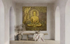 Large Size Buddha Under Tree 3D Relief Mural(Copy Of Large Size Buddha Under Tree 3d Relief Mural In Bronze Golden In Size 6x6 Feet) -Artociti Sale Store large size buddha under tree 3d relief mural 239
