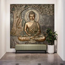 Large Size Buddha Under Tree 3D Relief Mural(Copy Of Large Size Buddha Under Tree 3d Relief Mural In Bronze Golden In Size 6x6 Feet)