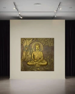 Large Size Buddha Under Tree 3D Relief Mural(Copy Of Large Size Buddha Under Tree 3d Relief Mural In Bronze Golden In Size 6x6 Feet) -Artociti Sale Store large size buddha under tree 3d relief mural 806