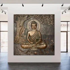 Large Size Buddha Under Tree 3D Relief Mural(Copy Of Large Size Buddha Under Tree 3d Relief Mural In Bronze Golden In Size 6x6 Feet) -Artociti Sale Store large size buddha under tree 3d relief mural 922
