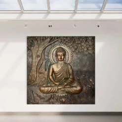 Large Size Buddha Under Tree 3D Relief Mural(Copy Of Large Size Buddha Under Tree 3d Relief Mural In Bronze Golden In Size 6x6 Feet) -Artociti Sale Store large size buddha under tree 3d relief mural 966