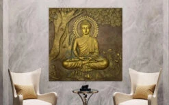 Large Size Buddha Under Tree 3D Relief Mural(Copy Of Large Size Buddha Under Tree 3d Relief Mural In Bronze Golden In Size 6x6 Feet) -Artociti Sale Store large size buddha under tree 3d relief mural golden unframed 134