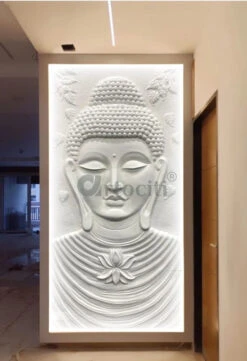 Large Size Calm And Peaceful Buddha 3D Relief Mural(Large Size 6x3 Feet Buddha Face 3d Relief Mural)