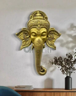 Lord Ganesha Face 3D Wall Art(Lord Ganesha Wall Hanging Relief Mural) -Artociti Sale Store lord ganesha face 3d wall art golden decor 857