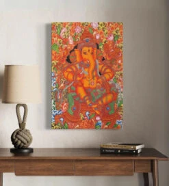 Lord Ganesha Kerala Mural Canvas Print(Divine Splendor Majestic Lord Ganesha Kerala Mural Art Canvas Print)
