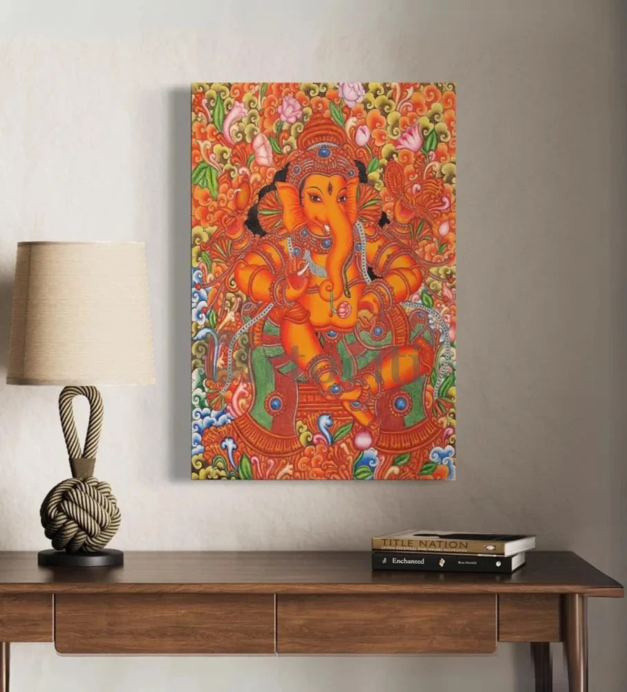 Lord Ganesha Kerala Mural Canvas Print(Divine Splendor Majestic Lord Ganesha Kerala Mural Art Canvas Print) 3 Lord Ganesha Kerala Mural Canvas Print(Divine Splendor Majestic Lord Ganesha Kerala Mural Art Canvas Print)