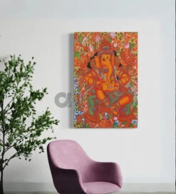 Lord Ganesha Kerala Mural Canvas Print(Divine Splendor Majestic Lord Ganesha Kerala Mural Art Canvas Print) 12 Lord Ganesha Kerala Mural Canvas Print(Divine Splendor Majestic Lord Ganesha Kerala Mural Art Canvas Print) -Artociti Sale Store lord ganesha kerala mural canvas print 30x20 inches 396