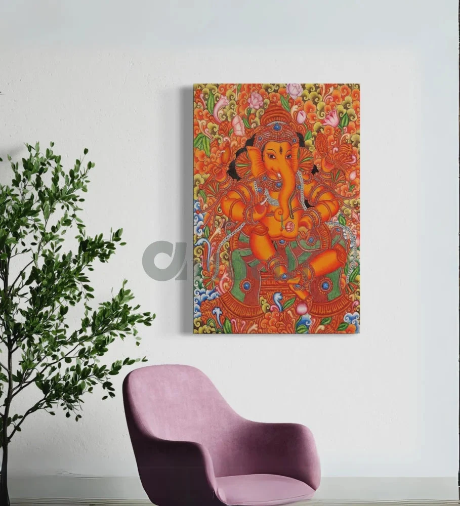 Lord Ganesha Kerala Mural Canvas Print(Divine Splendor Majestic Lord Ganesha Kerala Mural Art Canvas Print) 5 Lord Ganesha Kerala Mural Canvas Print(Divine Splendor Majestic Lord Ganesha Kerala Mural Art Canvas Print) - Image 3