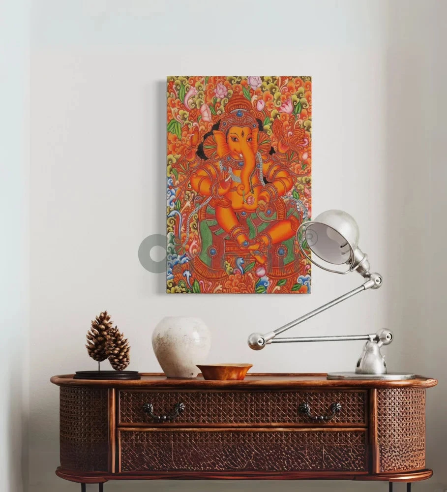 Lord Ganesha Kerala Mural Canvas Print(Divine Splendor Majestic Lord Ganesha Kerala Mural Art Canvas Print) 6 Lord Ganesha Kerala Mural Canvas Print(Divine Splendor Majestic Lord Ganesha Kerala Mural Art Canvas Print) - Image 4