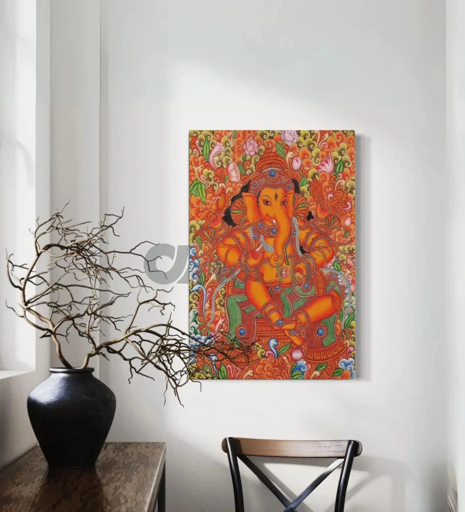 Lord Ganesha Kerala Mural Canvas Print(Divine Splendor Majestic Lord Ganesha Kerala Mural Art Canvas Print) 7 Lord Ganesha Kerala Mural Canvas Print(Divine Splendor Majestic Lord Ganesha Kerala Mural Art Canvas Print) - Image 5