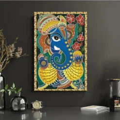 Lord Ganesha Madhubani Art Painting Canvas Print(Divine Harmony Lord Ganesha Madhubani Art Painting Canvas Print High Quality Giclee Print Gallery Wrapped)