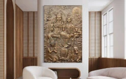 Lord Shiva Parivar 3D Relief Mural Wall Art Bronze & Golden Elegance(6x4 Feet Lord Shiv Parivar 3d Relief Mural Wall Art Bronze Golden Elegance) -Artociti Sale Store lord shiva parivar 3d relief mural wall art bronze golden elegance 508