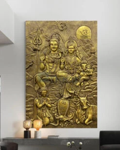 Lord Shiva Parivar 3D Relief Mural Wall Art Bronze & Golden Elegance(6x4 Feet Lord Shiv Parivar 3d Relief Mural Wall Art Bronze Golden Elegance) -Artociti Sale Store lord shiva parivar 3d relief mural wall art bronze golden elegance 773