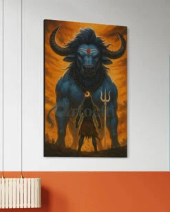 Lord Shiva With Nandi Cow Indian Ethnic Canvas Painting | Lord Shiv Facing Nandi Cow(Lord Shiva With Nandi Cow Indian Ethnic Canvas Painting Lord Shiv Facing Nandi Cow)