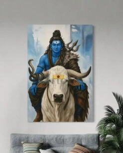 Lord Shiva With Nandi – Divine Canvas Painting | Indian Ethnic Canvas Wall Art(Lord Shiva With Nandi Divine Canvas Painting Indian Ethnic Canvas Wall Art) -Artociti Sale Store lord shiva with nandi divine canvas painting indian ethnic wall art 24x16 inch 623