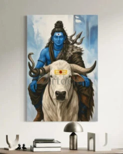 Lord Shiva With Nandi – Divine Canvas Painting | Indian Ethnic Canvas Wall Art(Lord Shiva With Nandi Divine Canvas Painting Indian Ethnic Canvas Wall Art) -Artociti Sale Store lord shiva with nandi divine canvas painting indian ethnic wall art 30x20 inch 891