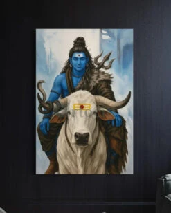 Lord Shiva With Nandi – Divine Canvas Painting | Indian Ethnic Canvas Wall Art(Lord Shiva With Nandi Divine Canvas Painting Indian Ethnic Canvas Wall Art) -Artociti Sale Store lord shiva with nandi divine canvas painting indian ethnic wall art 48x32 inch 511