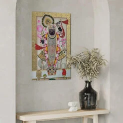 Lord Shreenath Ji Pichwai Canvas Giclee Print(Divine Elegance Lord Shreenath Ji Pichwai Canvas Giclee Print Timeless Traditional Art In Multiple Sizes) -Artociti Sale Store lord shreenath ji pichwai canvas giclee print 30x20 inches 414
