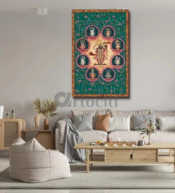 Lord Shreenath Ji Pichwai Canvas Giclee Print - Elegance In Every Hue(Lord Shreenath Ji Pichwai Canvas Giclee Print Elegance In Every Hue) -Artociti Sale Store lord shreenath ji pichwai canvas giclee print elegance in every hue green 24x16 inches painting 490