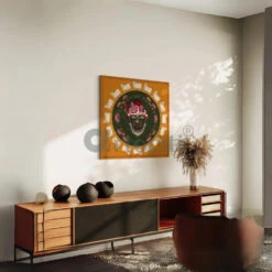 Lord Shreenath Ji Pichwai Circular Shapes Canvas Print(Celestial Harmony Lord Shreenath Ji Pichwai Circular Shapes Canvas Print Ready To Hang) -Artociti Sale Store lord shreenath ji pichwai circular shapes canvas print 32x32 inches painting 666