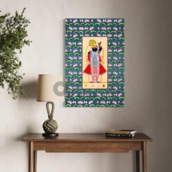Lord Shreenath Ji Pichwai In Blue Canvas Giclee Print(Lord Shreenath Ji Pichwai In Blue Canvas Giclee Print) -Artociti Sale Store lord shreenath ji pichwai in blue canvas giclee print 590
