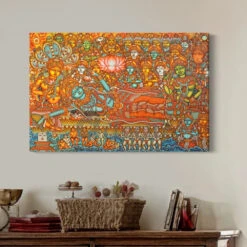 Lord Vishnu In Anantashayan Kerala Mural Canvas Print(Lord Vishnu Kerala Mural Canvas Print 380 Gsm Divine Grace) -Artociti Sale Store lord vishnu in anantashayan kerala mural canvas print 30x20 inches 531
