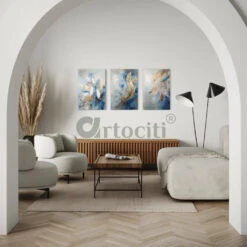 Luxury Golden & Blue Feather Leaves Modern Abstract Canvas Painting(Luxary Golden Blue Feather Leaves Bliss Large Modern Abstract Canvas Painting) -Artociti Sale Store luxury golden blue feather leaves modern abstract canvas painting 24x16 inches 660