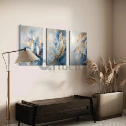 Luxury Golden & Blue Feather Leaves Modern Abstract Canvas Painting(Luxary Golden Blue Feather Leaves Bliss Large Modern Abstract Canvas Painting) -Artociti Sale Store luxury golden blue feather leaves modern abstract canvas painting 30x20 inches 897