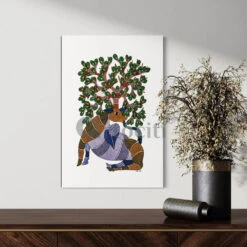 Majestic Deer With Tree Famous Canvas Painting Gond Art(Majestic Deer With Tree Canvas Print Gond Art Painting Ready To Hang) -Artociti Sale Store majestic deer with tree famous canvas painting gond art 772