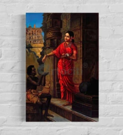 Mandodari Giving Alms To A Poor Man By Raja Ravi Varma Famous Canvas Painting(Mandodari Giving Alms To A Poor Man By Raja Ravi Varma Famous Canvas Painting)