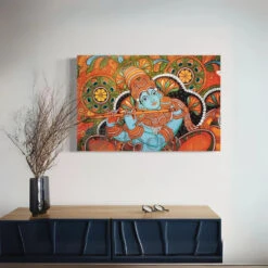 Melodic Bliss Kerala Mural Krishna Bansuri Canvas Art(Melodic Bliss Kerala Mural Krishna Bansuri Canvas Art)