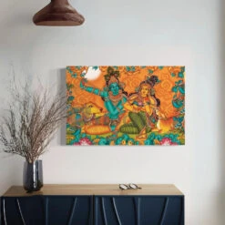 Melodic Serenity Kerala Mural Radha Krishna Bansuri Canvas Painting(Melodic Serenity Kerala Mural Radha Krishna Bansuri Canvas)