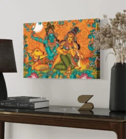 Melodic Serenity Kerala Mural Radha Krishna Bansuri Canvas Painting(Melodic Serenity Kerala Mural Radha Krishna Bansuri Canvas) -Artociti Sale Store melodic serenity kerala mural radha krishna bansuri canvas painting 48x32 inch 233