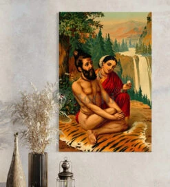 Menaka Tempting Vishwamitra By Raja Ravi Varma Famous Canvas Painting(Menaka Tempting Vishwamitra The Celestial Trap By Raja Ravi Varma Famous Canvas Painting) -Artociti Sale Store menaka tempting vishwamitra by raja ravi varma famous canvas painting 30x20 inches verma 873