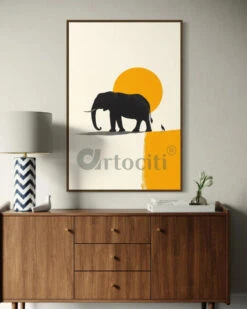 Minimalist Elephant Silhouette Boho Chic Canvas Painting(Minimalist Elephant Silhouette Boho Chic Canvas Painting)